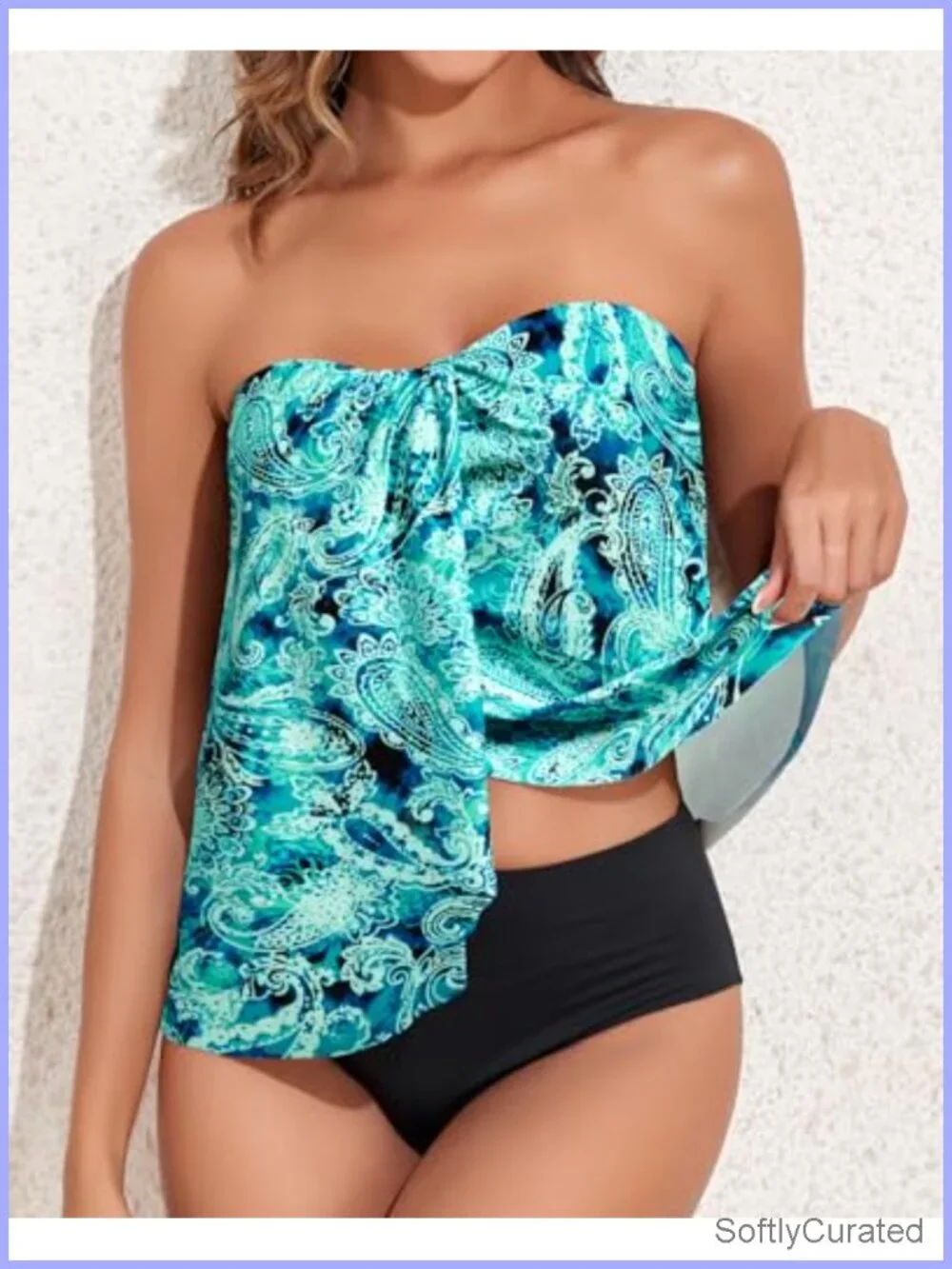 Two Piece Tankini Swimsuit with Tummy Control Flyaway Top